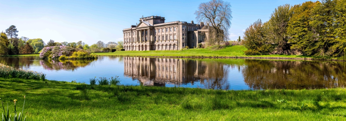 Lyme Park - showing a stately home and lake